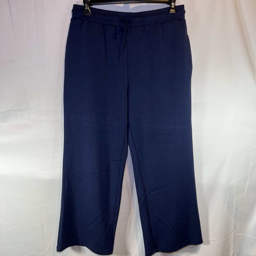 Women's XL Navy Blue French Terry‎ Wide-Leg Sweat Pants Slip On Soft Comfortable